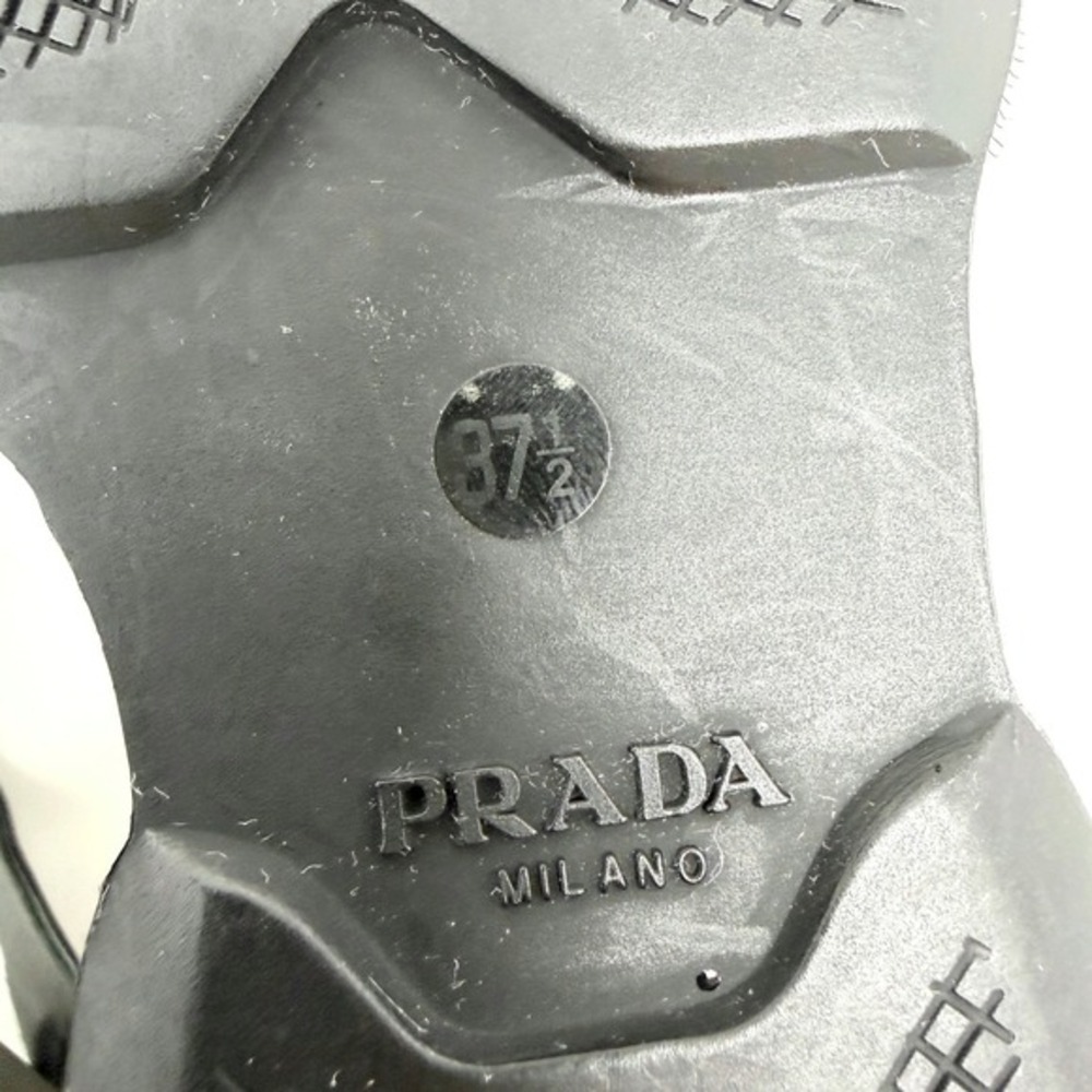 Prada‎ Black Wedge Sandals T Strap Leather Heels 37.5 - Picture 8 of 11